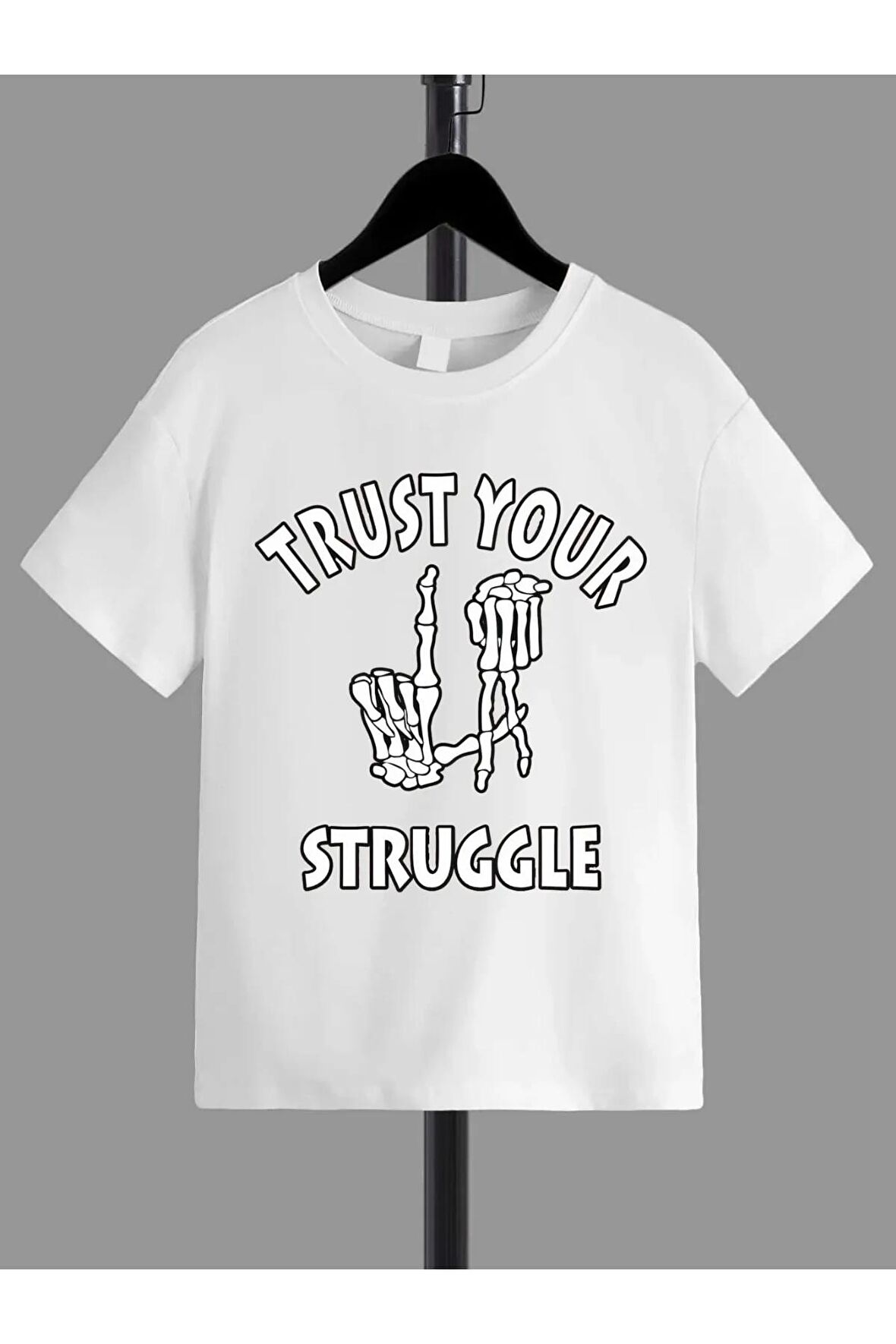 Ünisex Rahat Kalıp Pamuklu Baskılı Beyaz Çocuk T-shirt