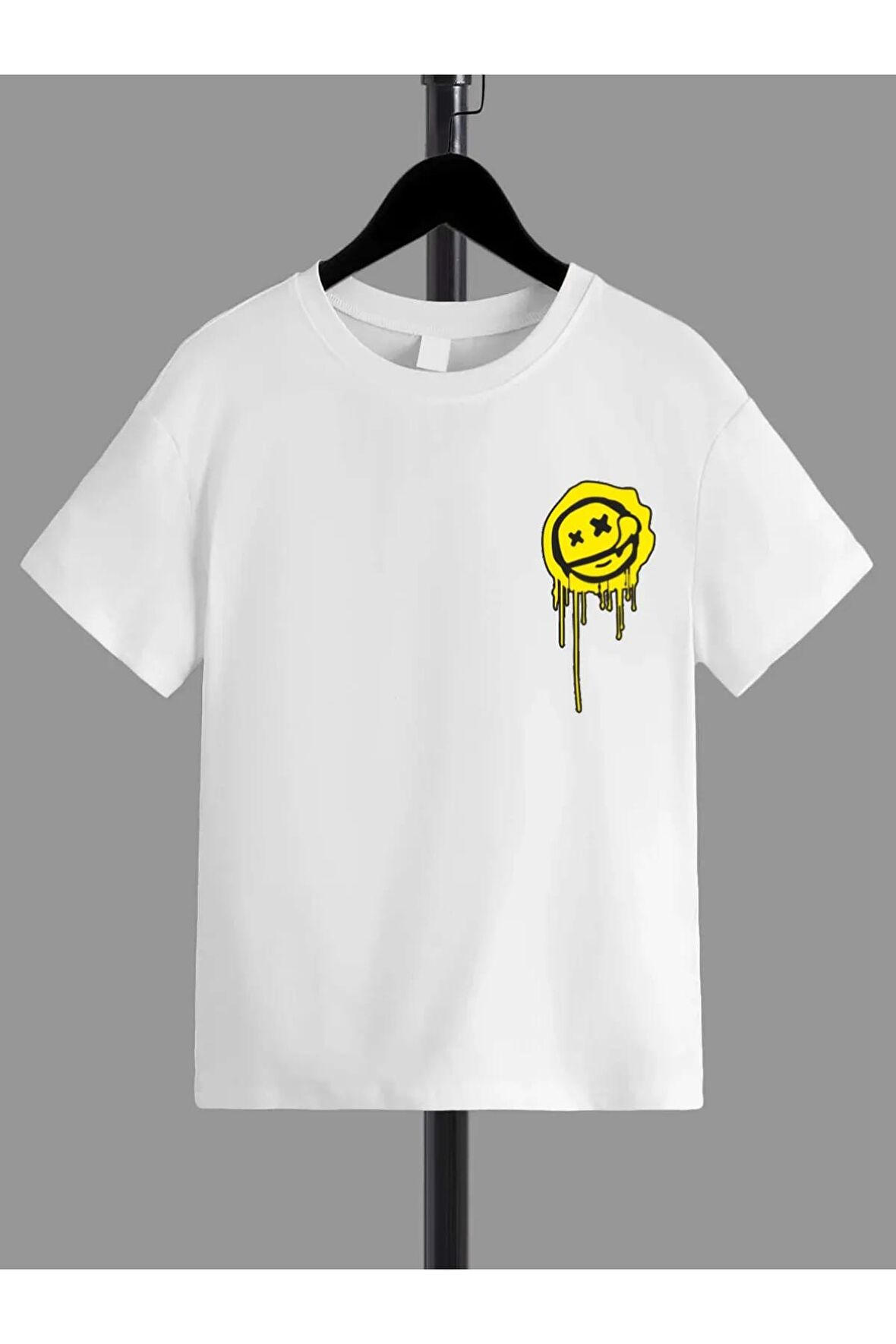 Ünisex Rahat Kalıp Pamuklu Baskılı Beyaz Çocuk T-shirt