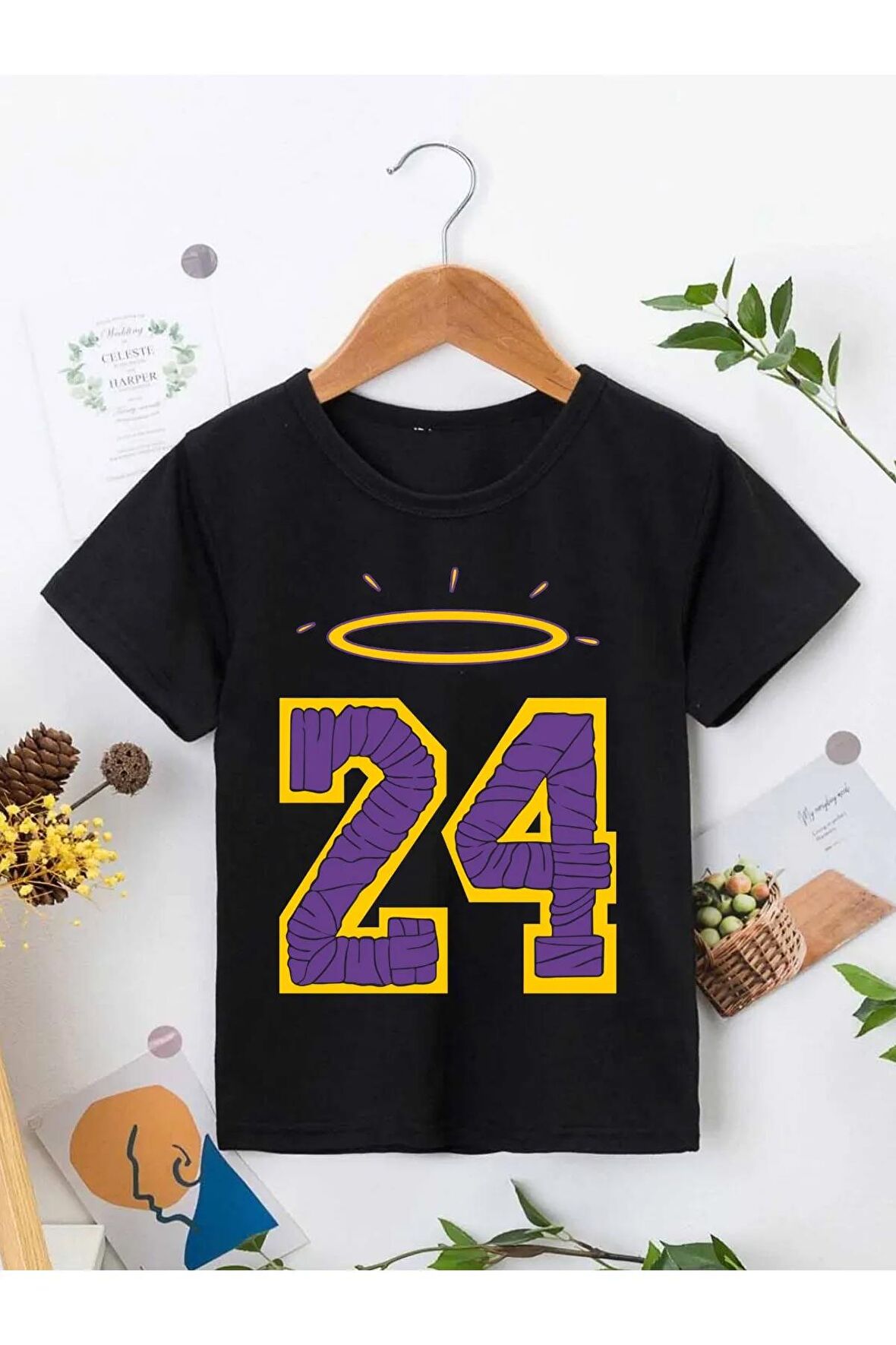 Ünisex Rahat Kalıp Pamuklu Baskılı Siyah Çocuk T-shirt