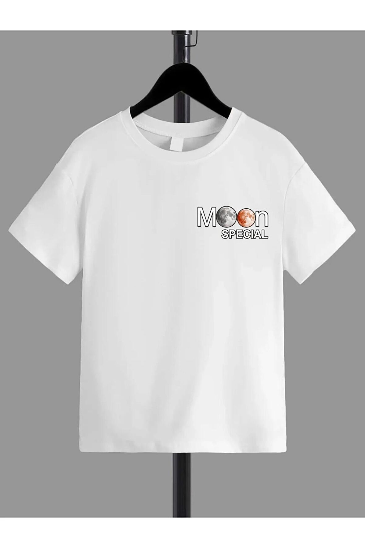 Ünisex Rahat Kalıp Pamuklu Baskılı Beyaz Çocuk T-shirt