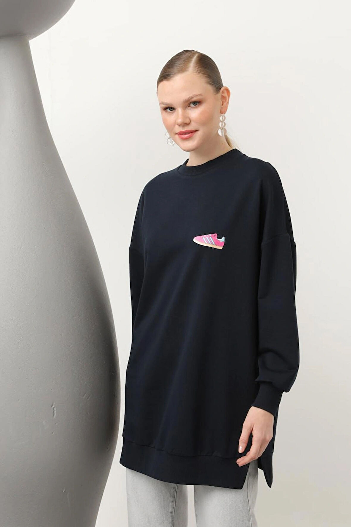 Puane İki İplik Kumaş Ayakkabı Baskılı Tesettür Sweatshirt