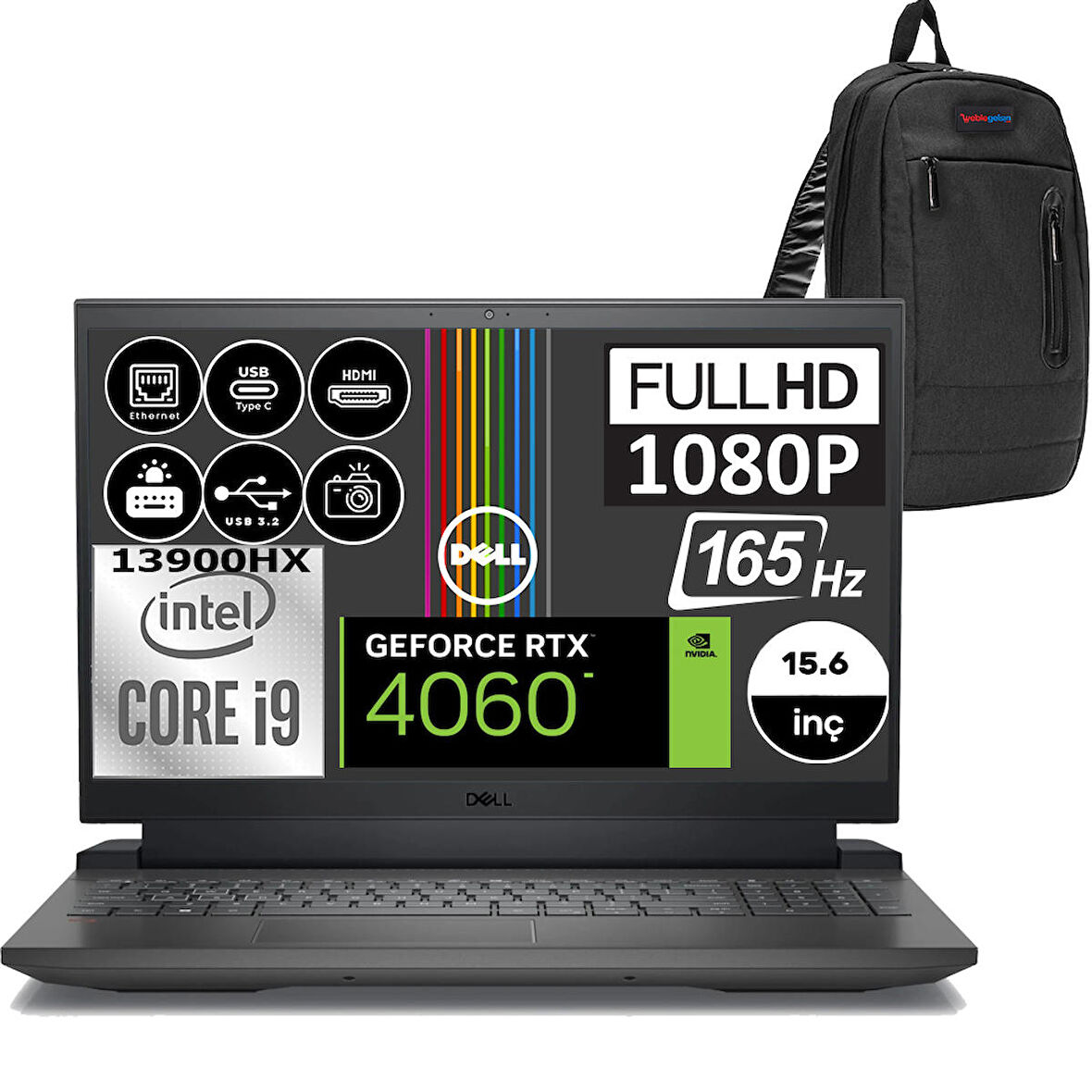 Dell Gaming G15 5530 Intel Core I9 13900HX 32GB DDR5 512GB SSD RTX4060 8GB Windows 11 Pro 15.6" FHD 165Hz Taşınabilir Bilgisayar G55302401017P01 + Zetta Çanta