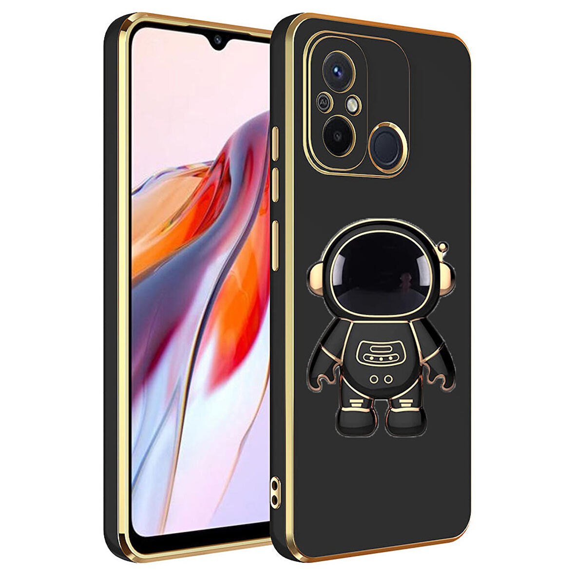 Gpack Xiaomi Redmi 12C Kılıf Kamera Korumalı Astronot Desenli Standlı Silikon