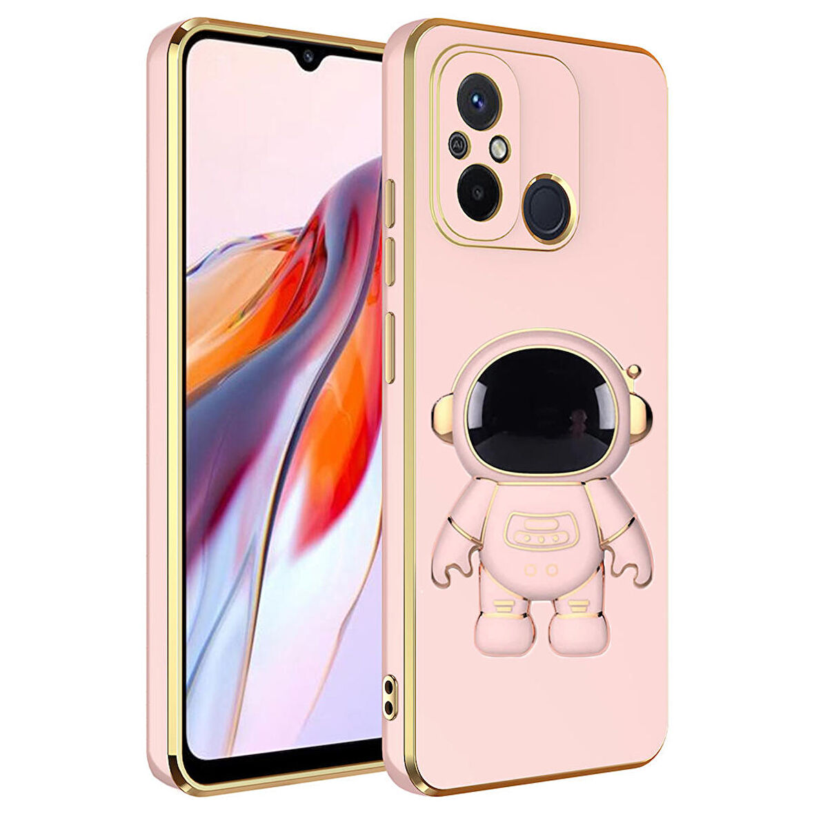 Gpack Xiaomi Redmi 12C Kılıf Kamera Korumalı Astronot Desenli Standlı Silikon
