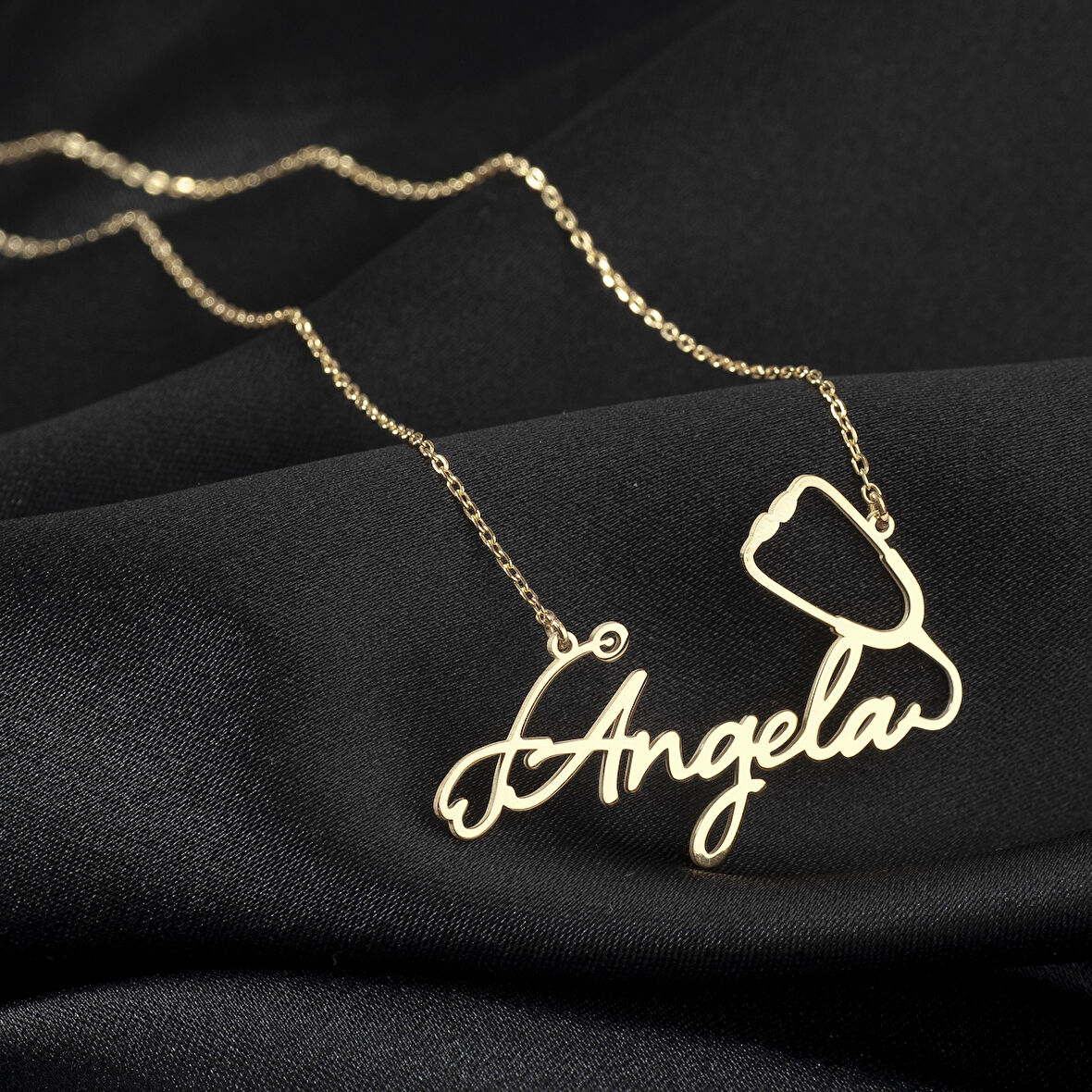 Kadın 925 Ayar Gümüş Doktor Steteskop İsim Kolye Özel Tasarım