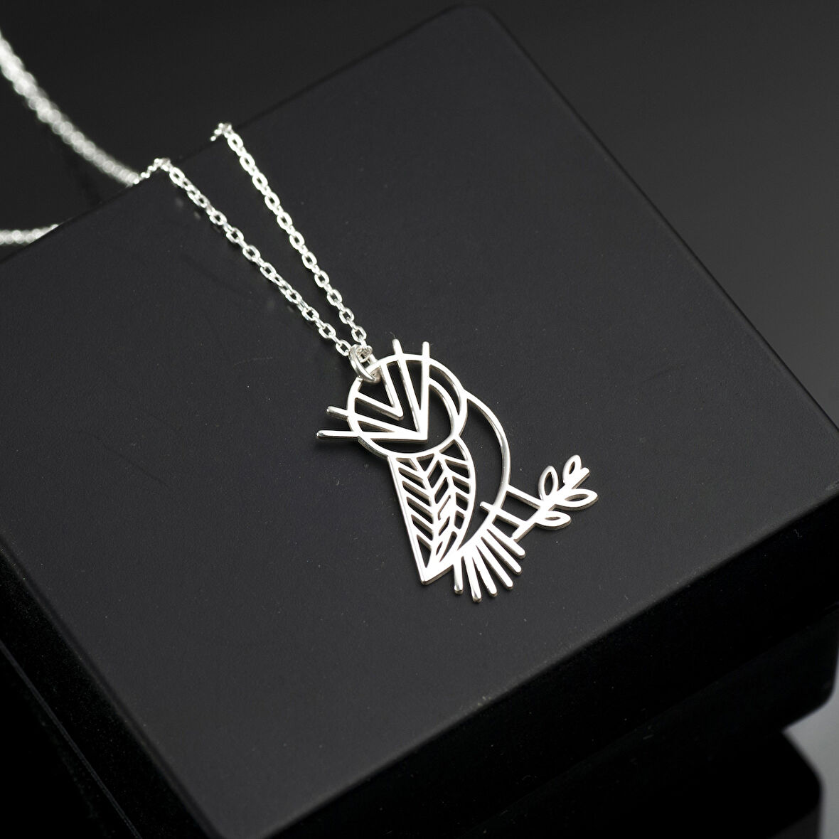 925 Ayar Gümüş Baykuş Figürlü Origami Kolye Özel Tasarım