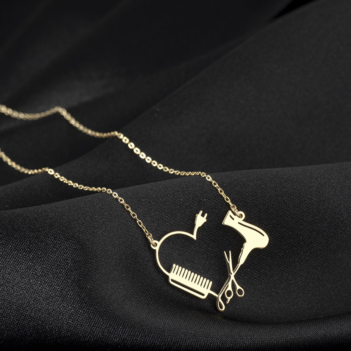 925 Ayar Gümüş Kuaför Beber Kalpli Kolye Özel Seri