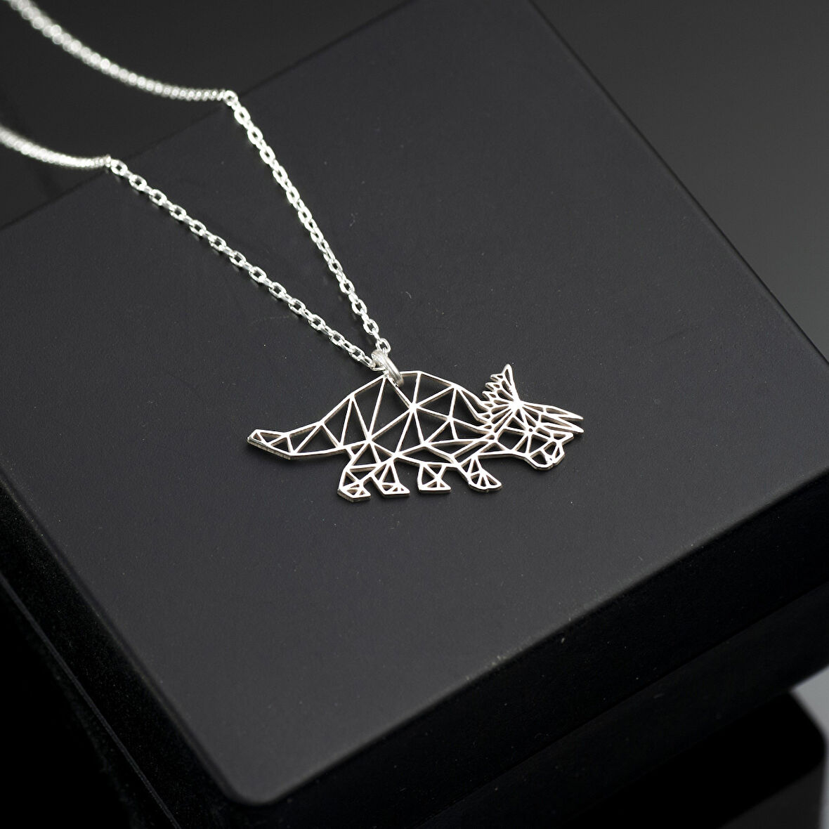 925 Ayar Gümüş Dinozor Origami Kolye Özel Tasarım