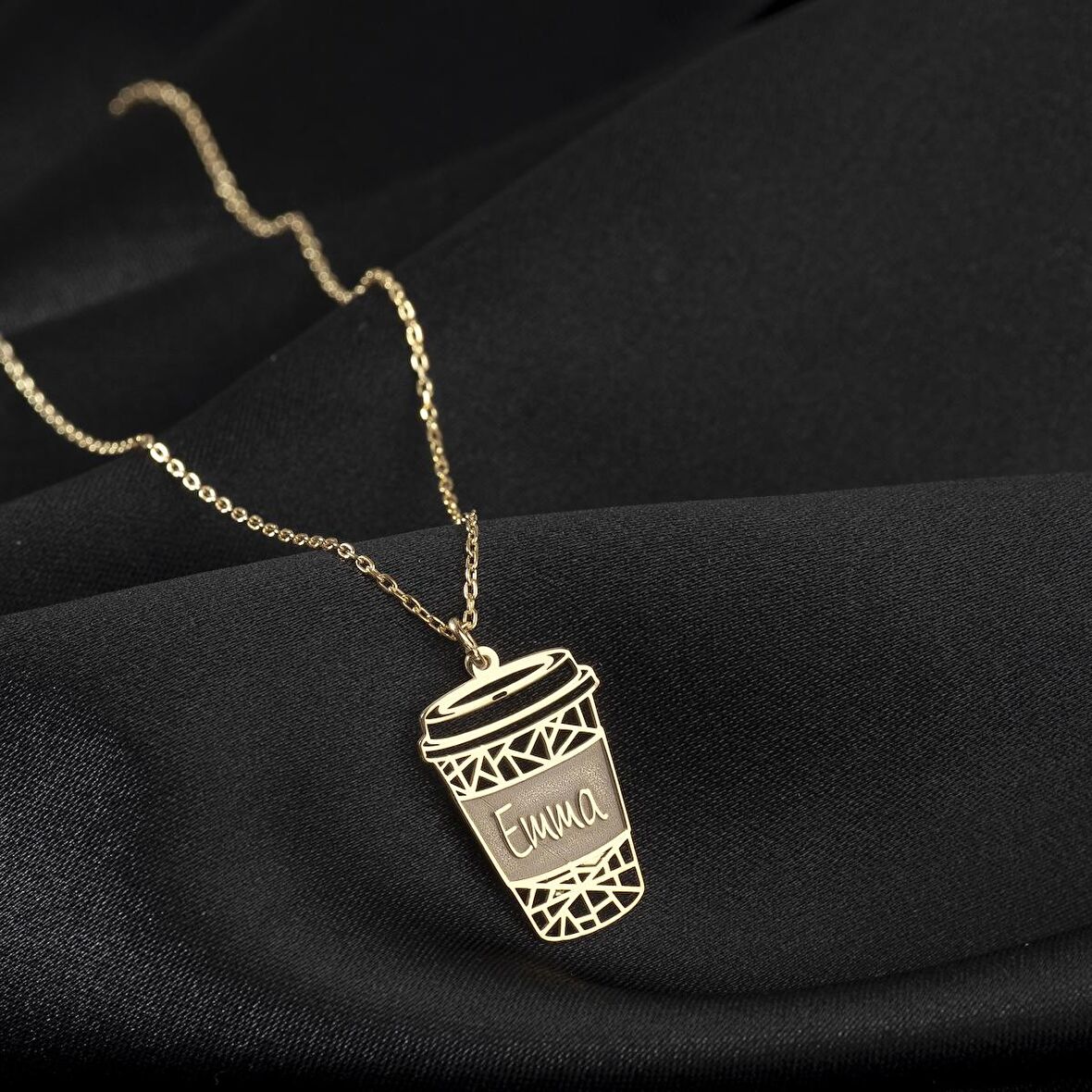 925 Ayar Gümüş Filtre Kahve Bardağı İsim Kolye Özel Tasarım