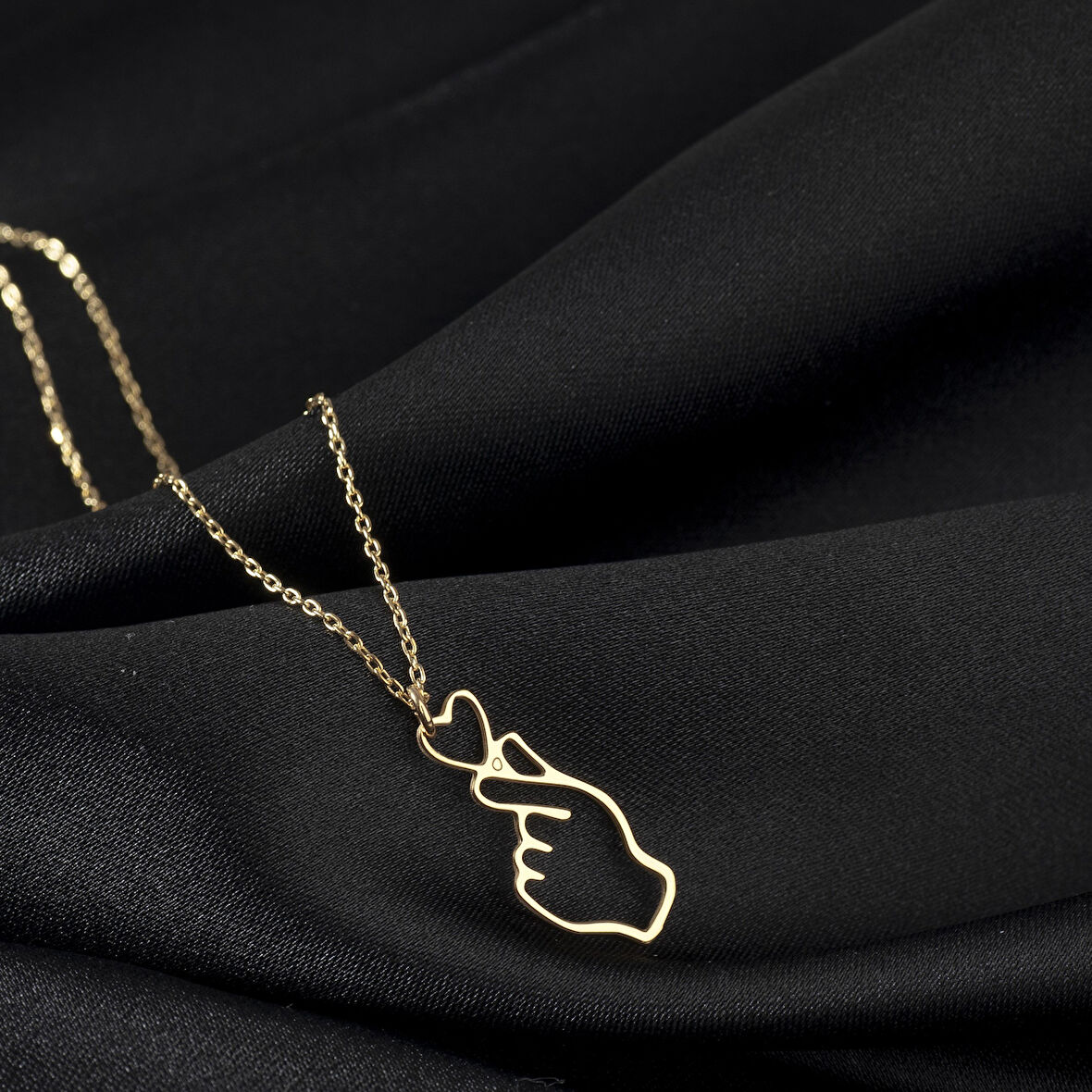 925 Ayar Gümüş Kore Parmak Kalp Seni Seviyorum Kolye Özel Tasarım