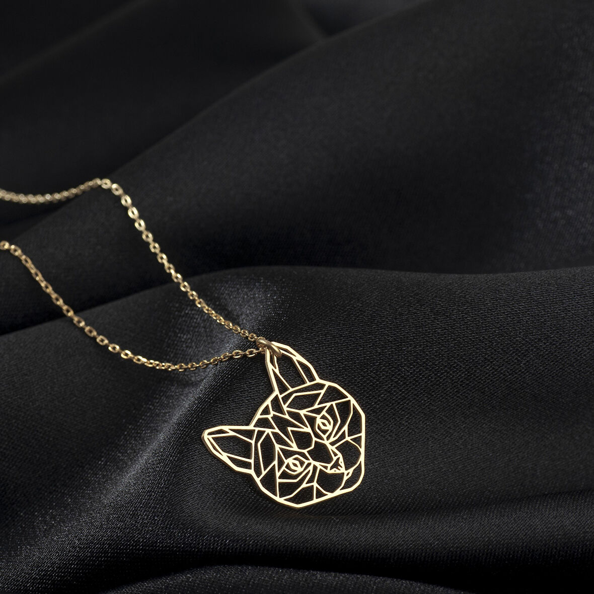 925 Ayar Gümüş Kedi Yüzü Kolye Özel Tasarım