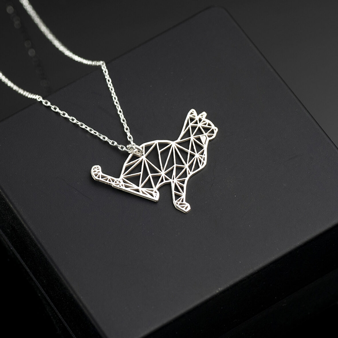 925 Ayar Gümüş Uslu Kedi Kolye Özel Tasarım