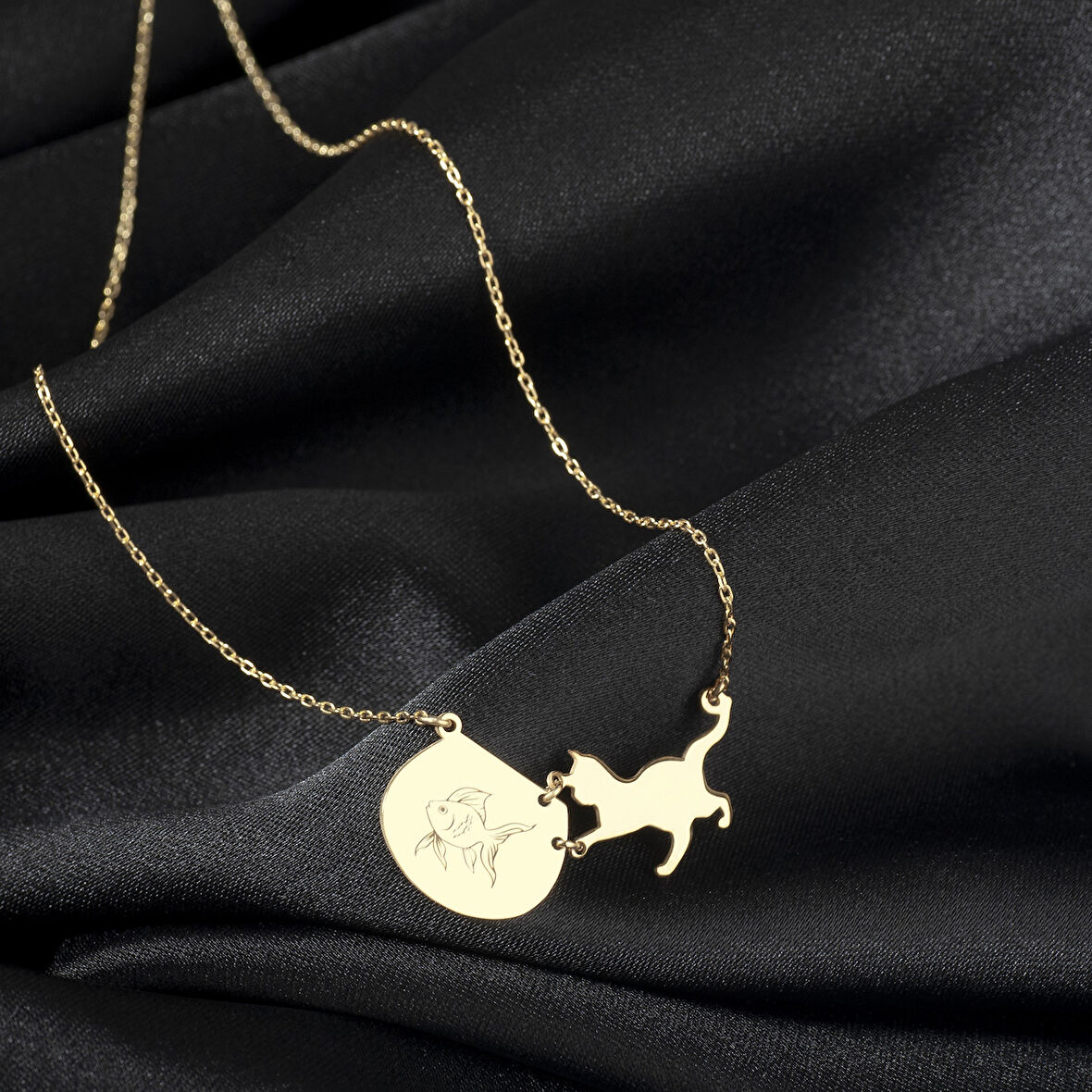 925 Ayar Gümüş Akvaryum Kedi Kolye Özel Tasarım