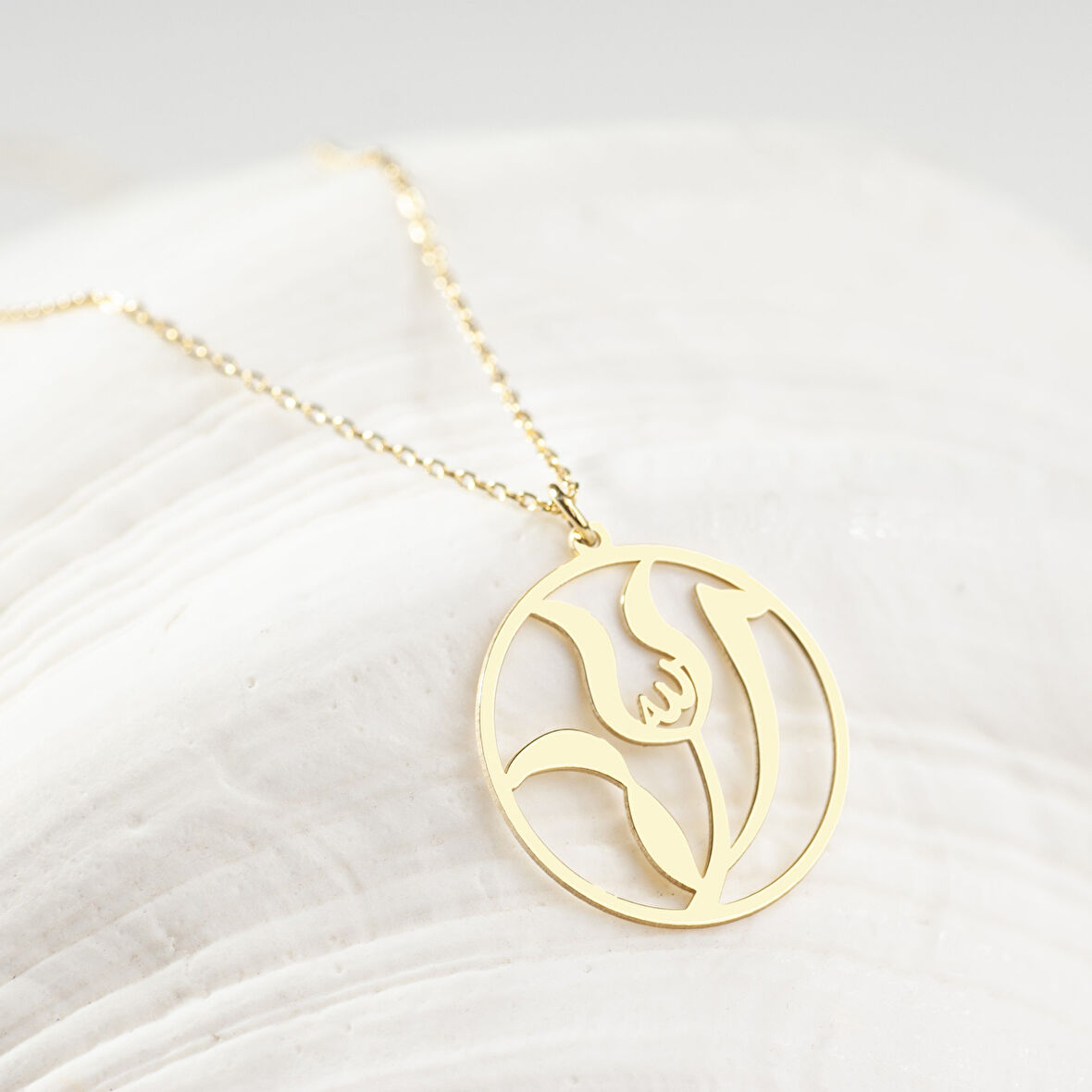 925 Ayar Gümüş Lale Motifli Allah Yazılı Kolye Özel Tasarım