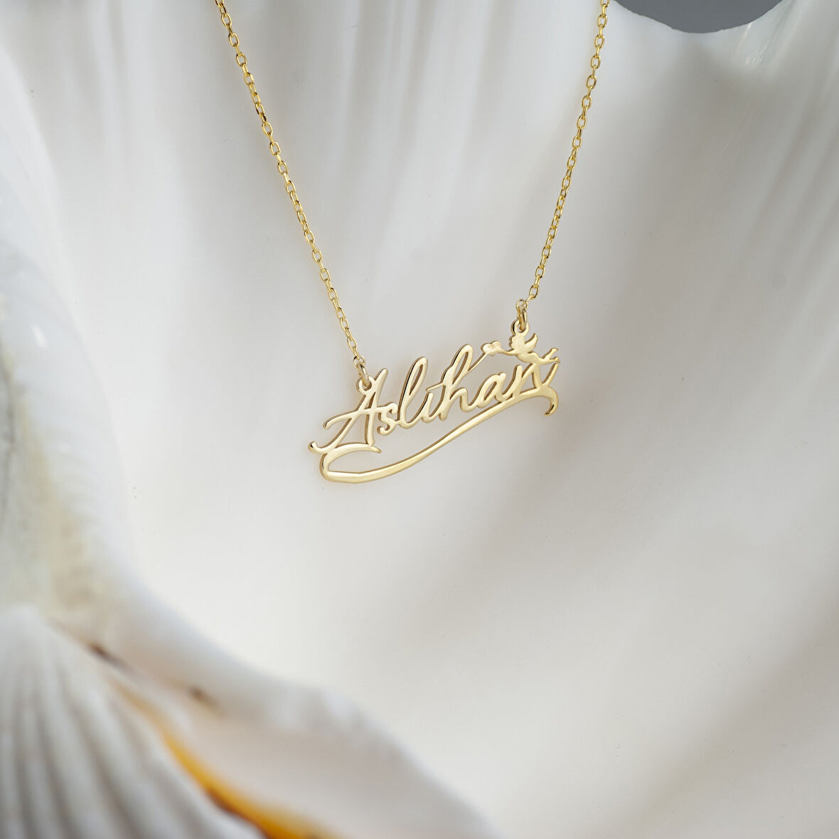 925 Ayar Gümüş Melek ve İsim Detaylı Kolye Özel Tasarım