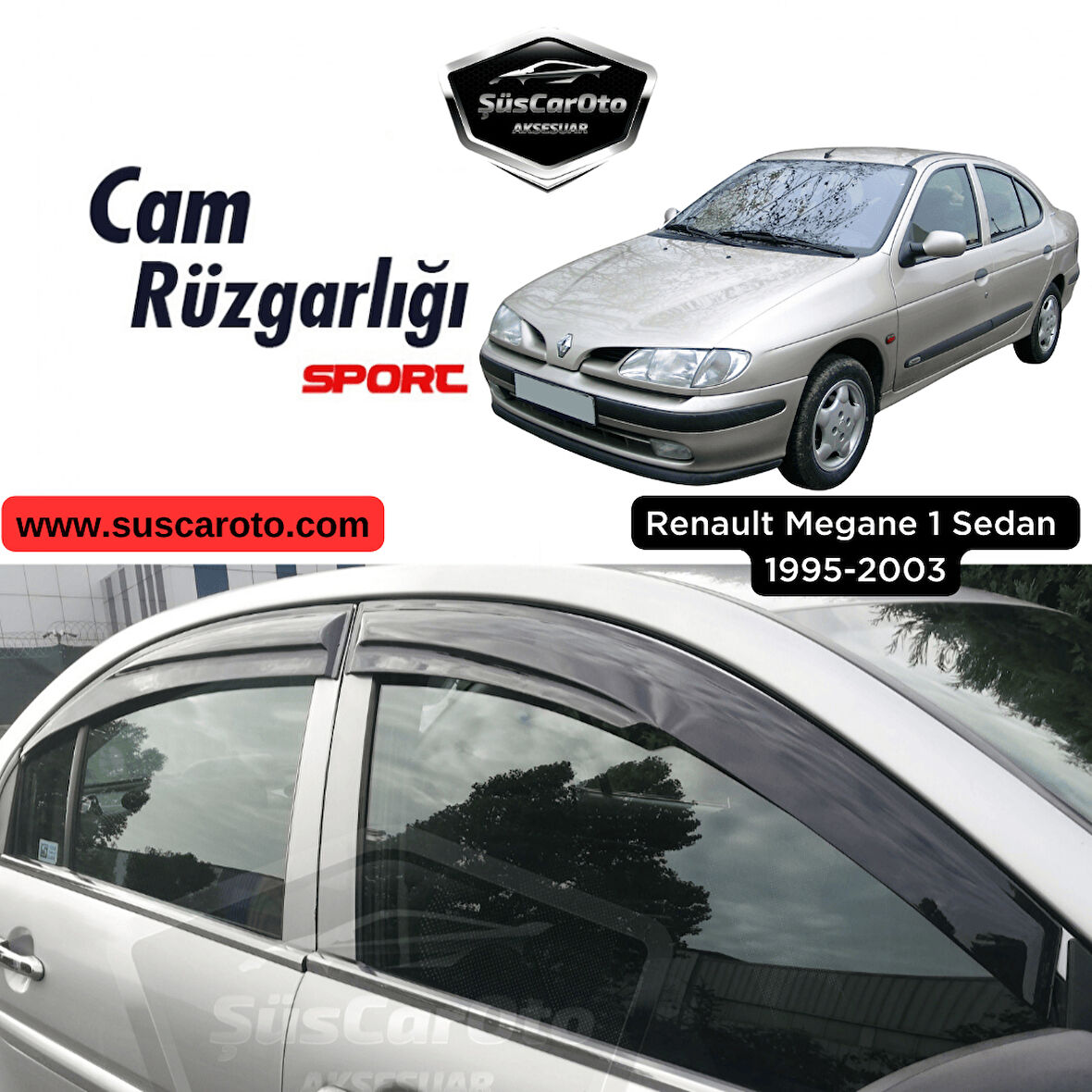 Renault Megane 1 1995-2003 Sedan Uyumlu Mugen Cam Rüzgarlığı Seti Piano Black 4'lü İthal Parlak Siyah