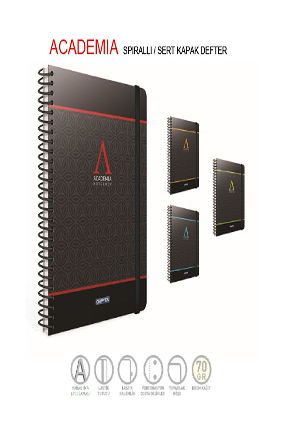 Gıpta Academia 17X24 Spiralli Sert Kapak Defter 120 Yaprak Kareli 3776