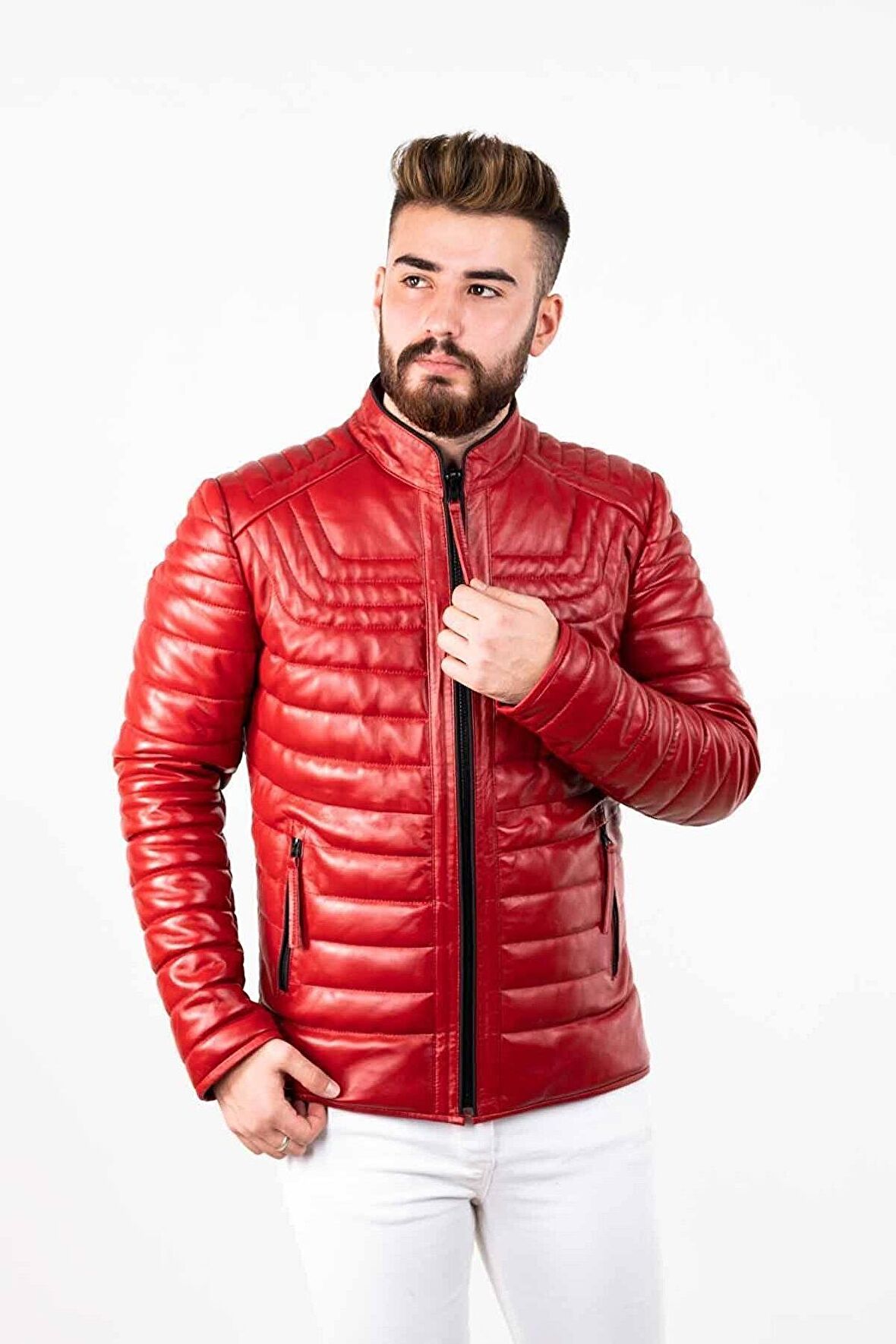 Siyah Şişme Erkek Deri Mont