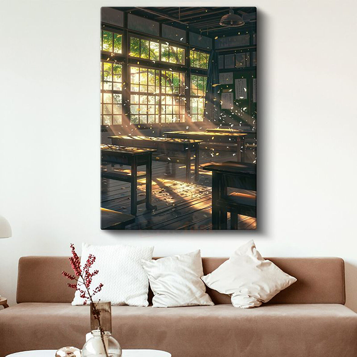 Nostaljik Sınıf - Altın Işık Huzmeleri Anime Kanvas Tablo