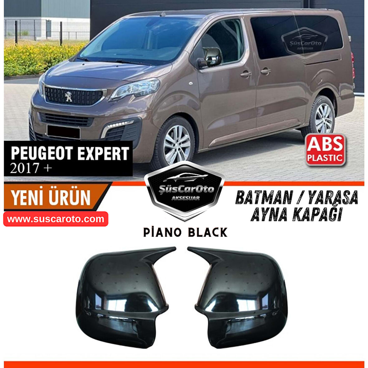 Peugeot Expert 2017 Sonrası Uyumlu Batman Yarasa Ayna Kapağı Piano Black ABS Plastik Sağ Sol Takım