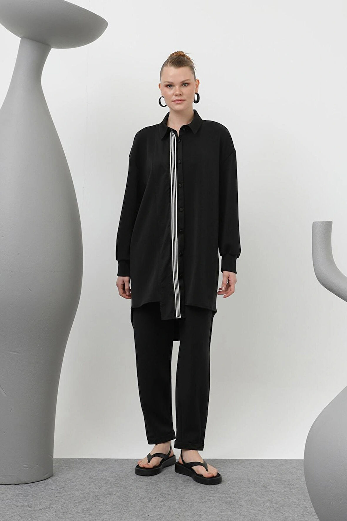 Puane Modal Kumaş Paraşüt Kumaş Garnili Tesettür İkili Takım