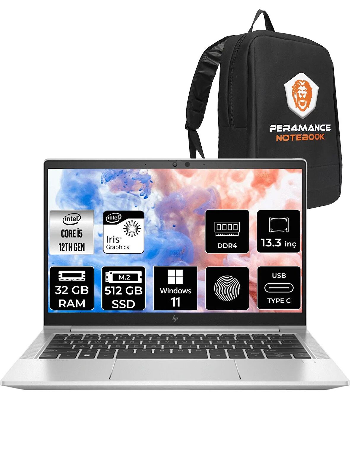 HP Elitebook 630 G9 i5 1235U 32GB RAM 512GB SSD 13.3'' FHD W11PRO 6S6Y3EA & PER4 ÇANTA 