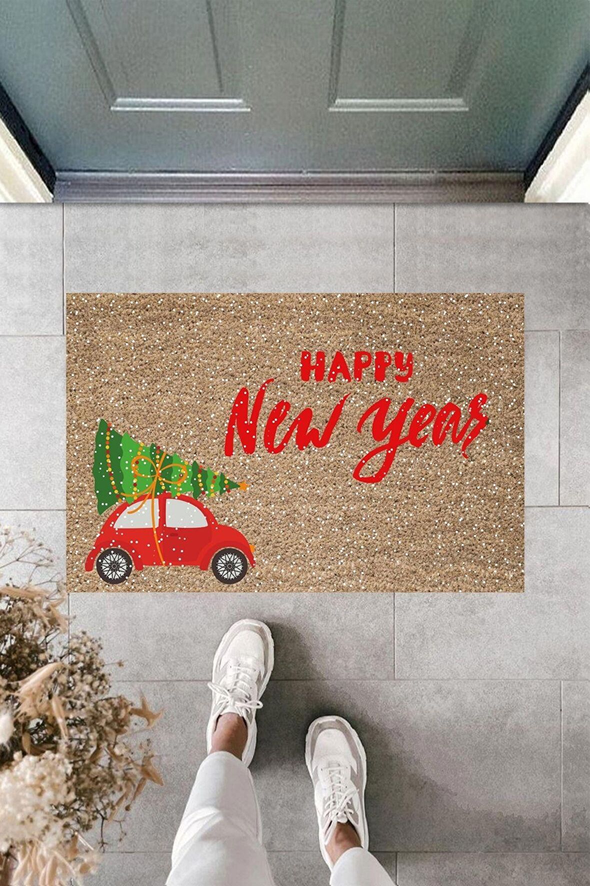 Dormot Home Modern Baskı - Happy New Year 3 - Karşılama Kapı Önü Paspası