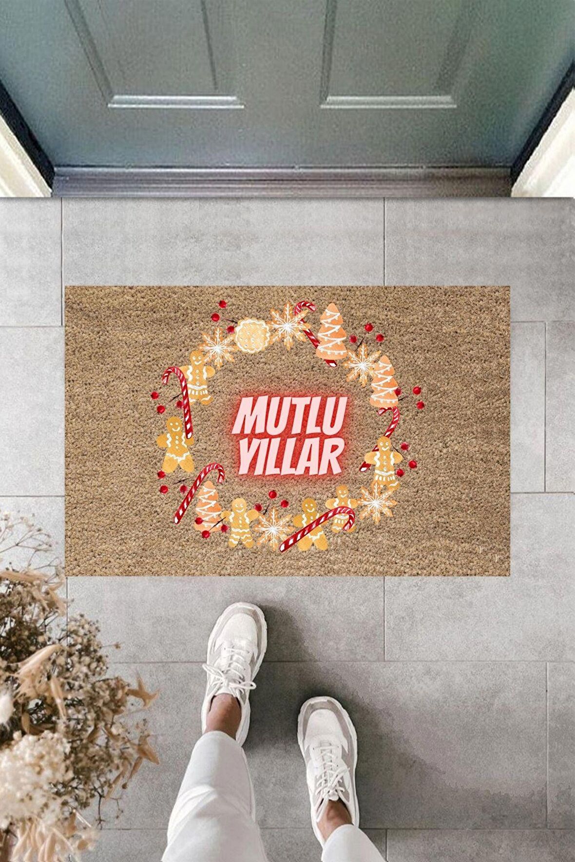 Dormot Home Modern Baskı - Mutlu Yıllar - Karşılama Kapı Önü Paspası