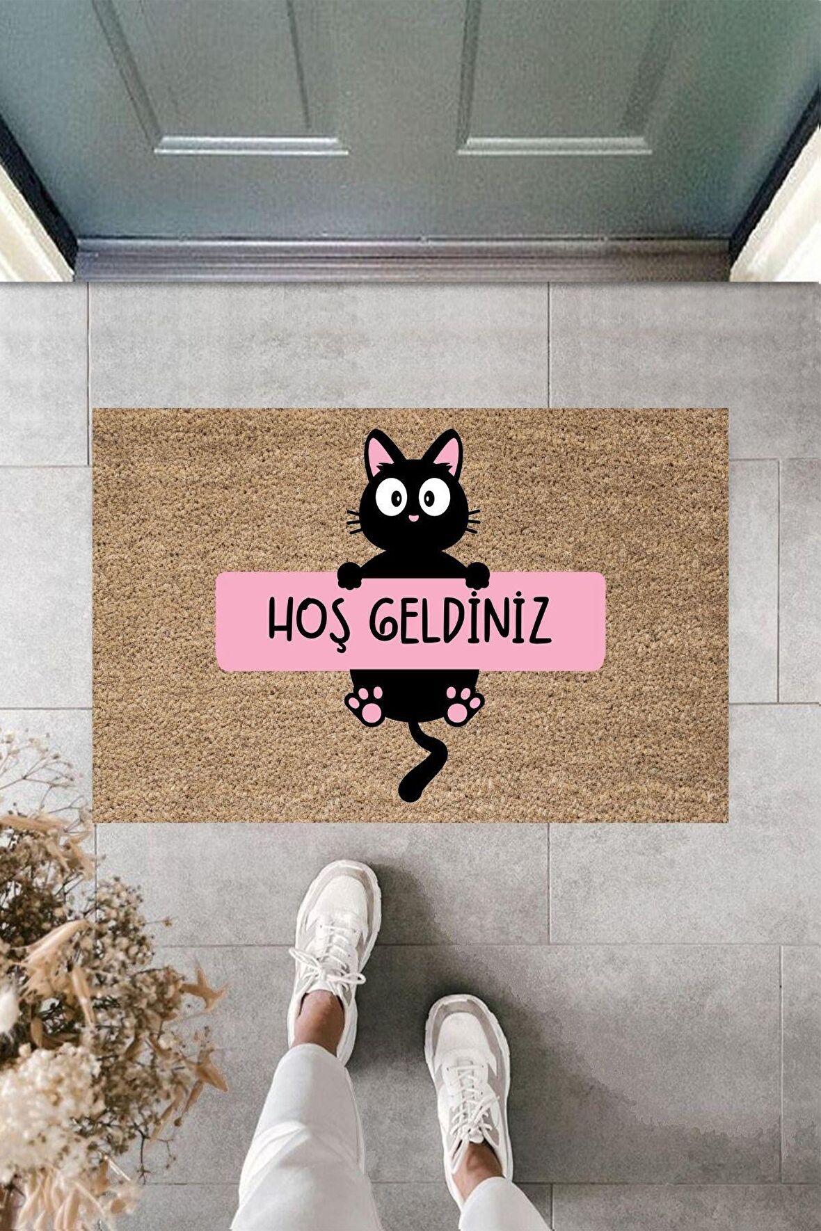 Dormot Home Modern Baskı - Kedi Hoşgeldin - Karşılama Kapı Önü Paspası