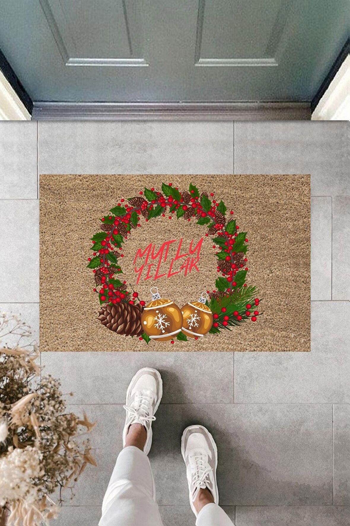 Dormot Home Modern Baskı - Mutlu Yıllar 2 - Karşılama Kapı Önü Paspası