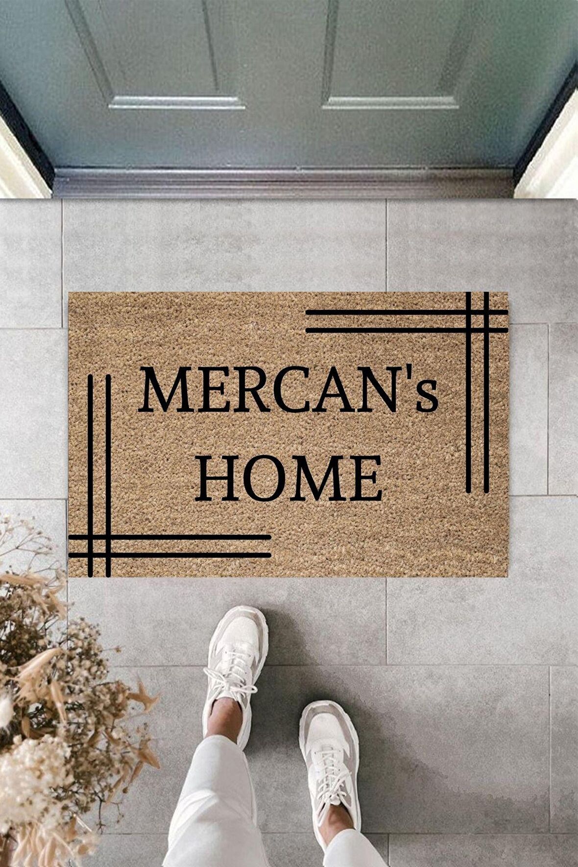 Dormot Home Kişiye Özel Tasarım Kapı Önü Paspası Köşeli Soyisim Temalı Kapı Paspas