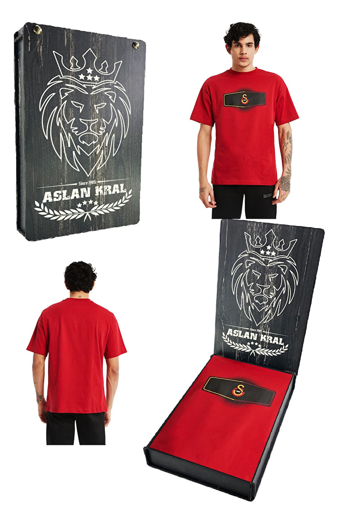 Galatasaray Orijinal Lisanslı Lazer Aslan Baskılı GS Logo Kırmızı Erkek T-Shirt