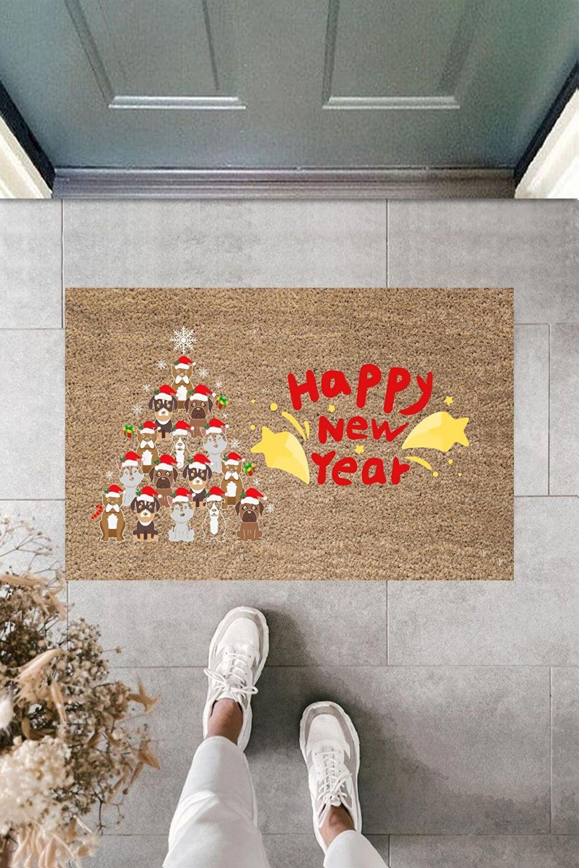 Dormot Home Modern Baskı - Happy New Year 5 - Karşılama Kapı Önü Paspası