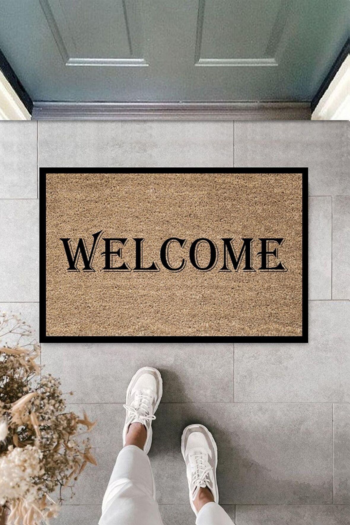 Dormot Home Modern Dijital Baskı - Çerçeveli Welcome - Kapı Önü Paspası