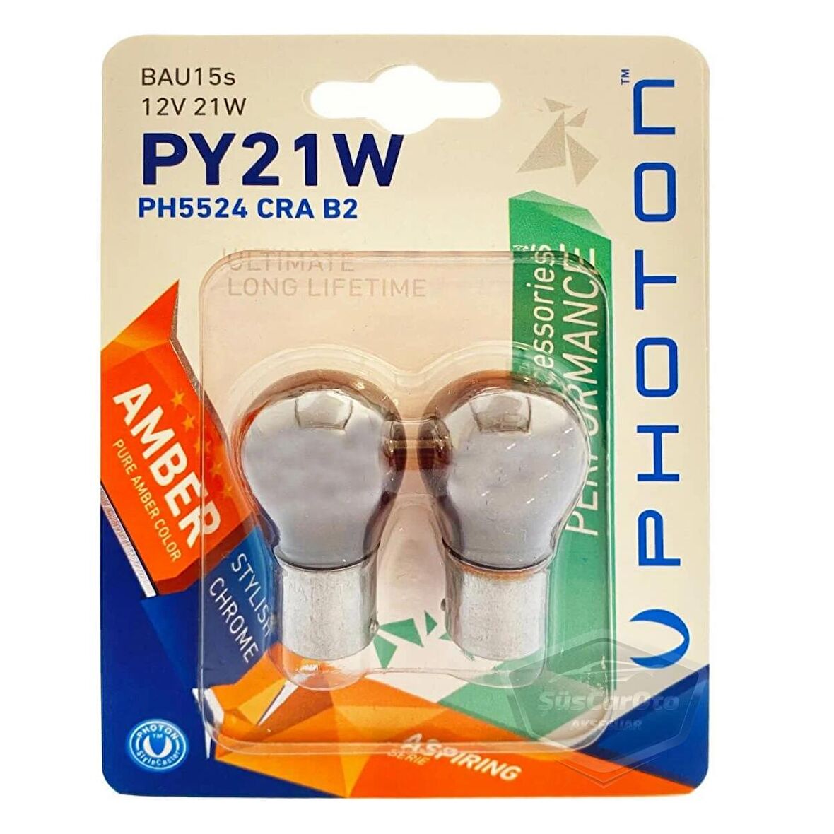 Photon Diadem Ampul Krom Amber Tek Duy Sinyal Ampulü 12V 21W 93 Turuncu Işık PY21W Yakın Tırnak 2'li Takım