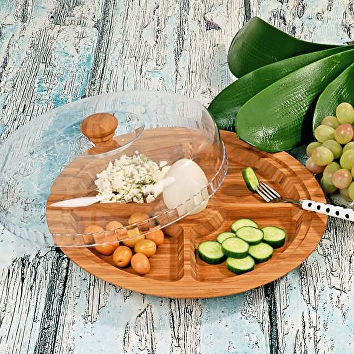 Ksv bambu sunum kahvaltı tabağı - bambu kahvaltılık 30 cm.