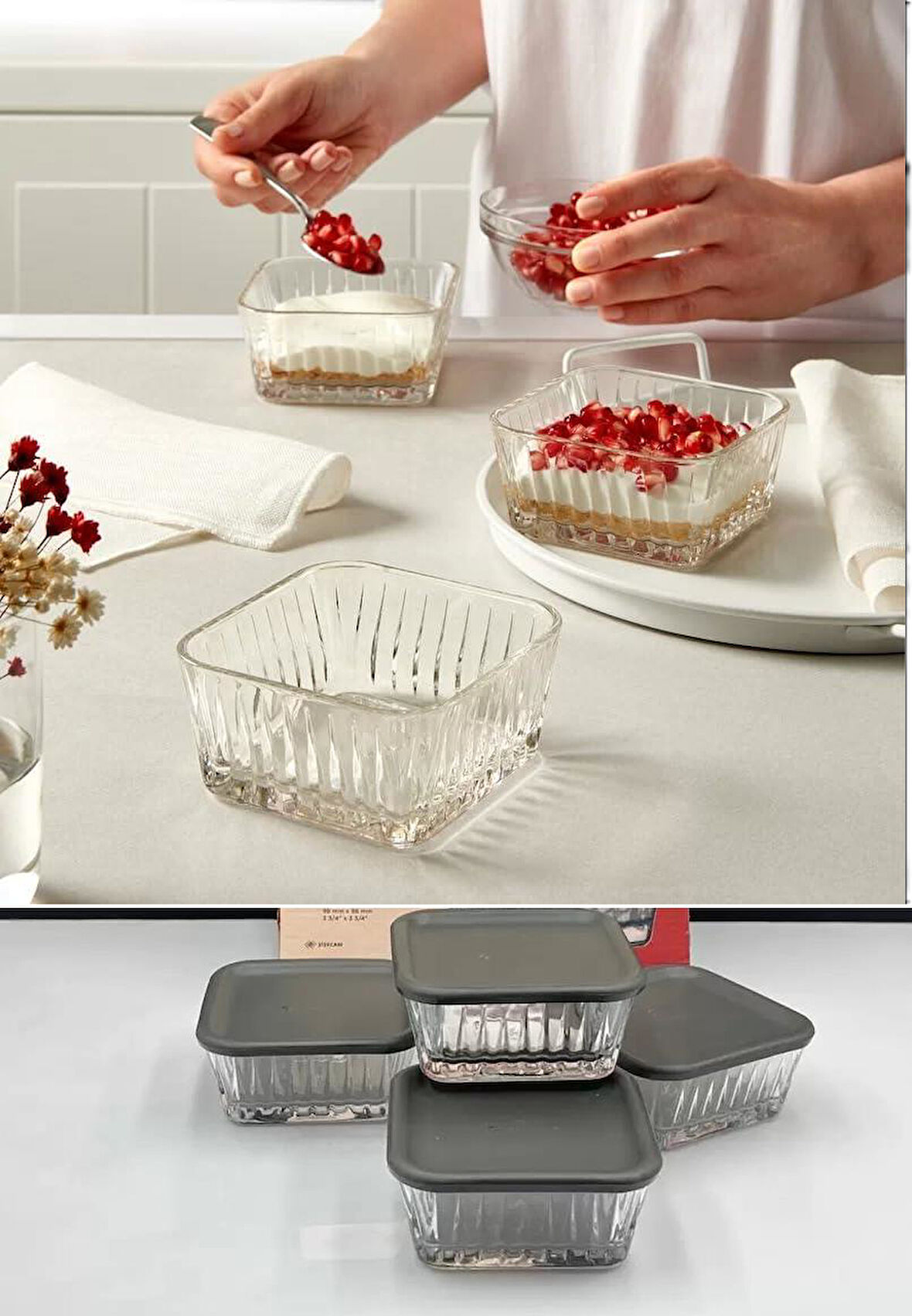 Paşabahçe freyza kapaklı cam saklama kabı 12 li kahvaltılık 530236