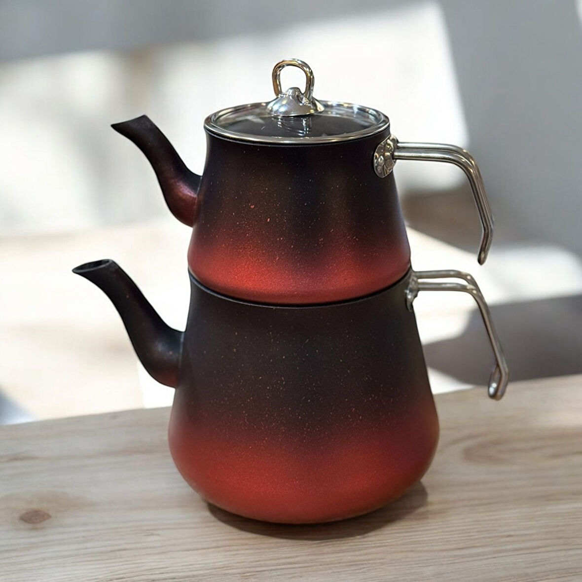 Cheflon granit çaydanlık takımı seti 1+2,75 lt. büyük boy silver kulp