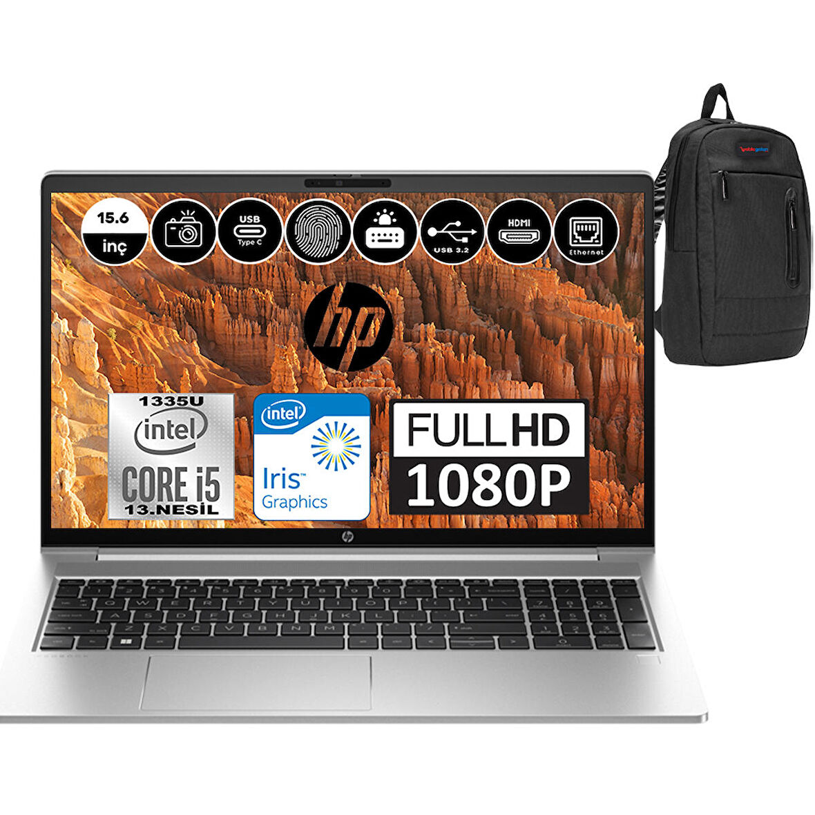 Hp Probook 450 G10 Intel Core I5 1335U 8GB 1TB SSD Intel® Iris® Xᵉ Windows 11 Pro 15.6" FHD Taşınabilir Bilgisayar 8A559EAP03 + Weblegelsin Çanta