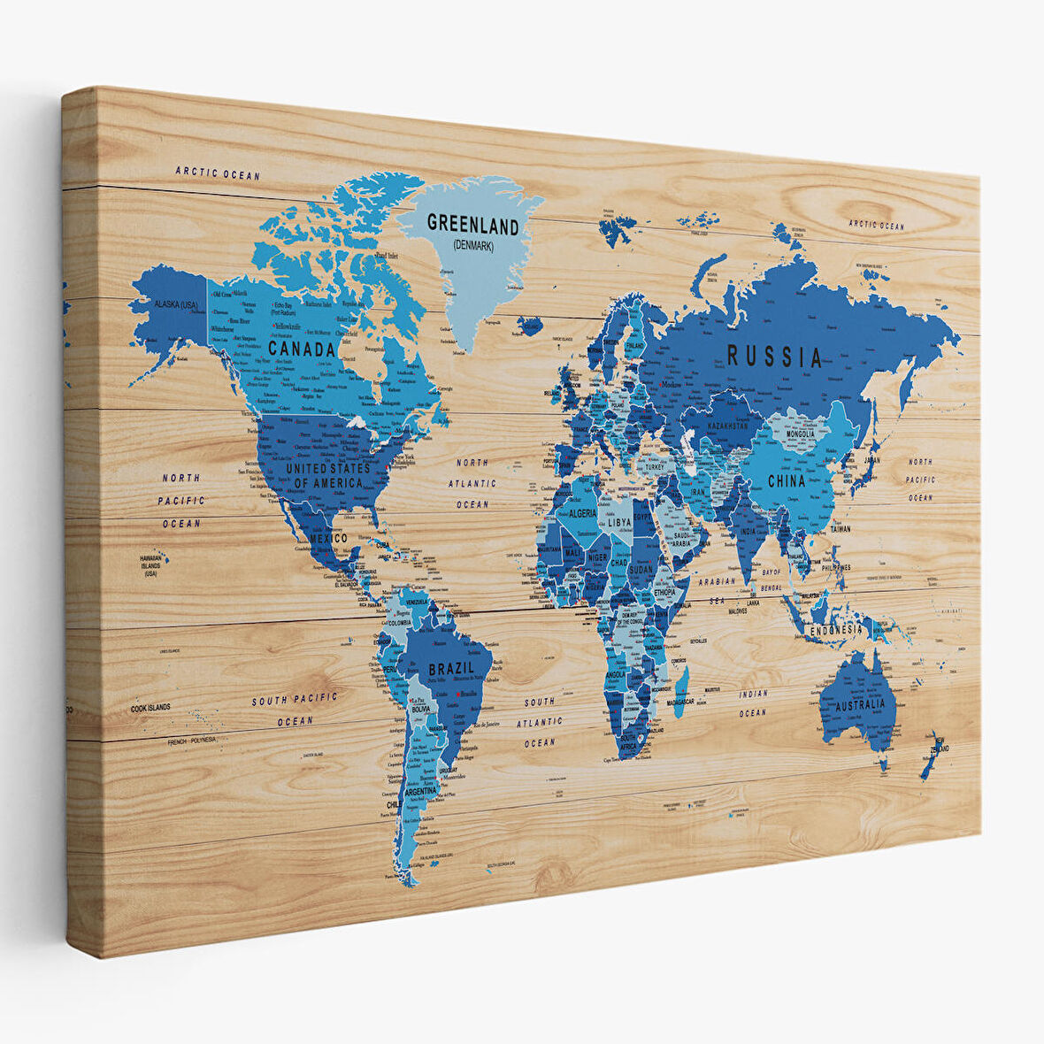 Harita Sepeti Ahşap Görünümlü Dünya Haritası Ayrıntılı ve Dekoratif Kanvas Tablo 1788