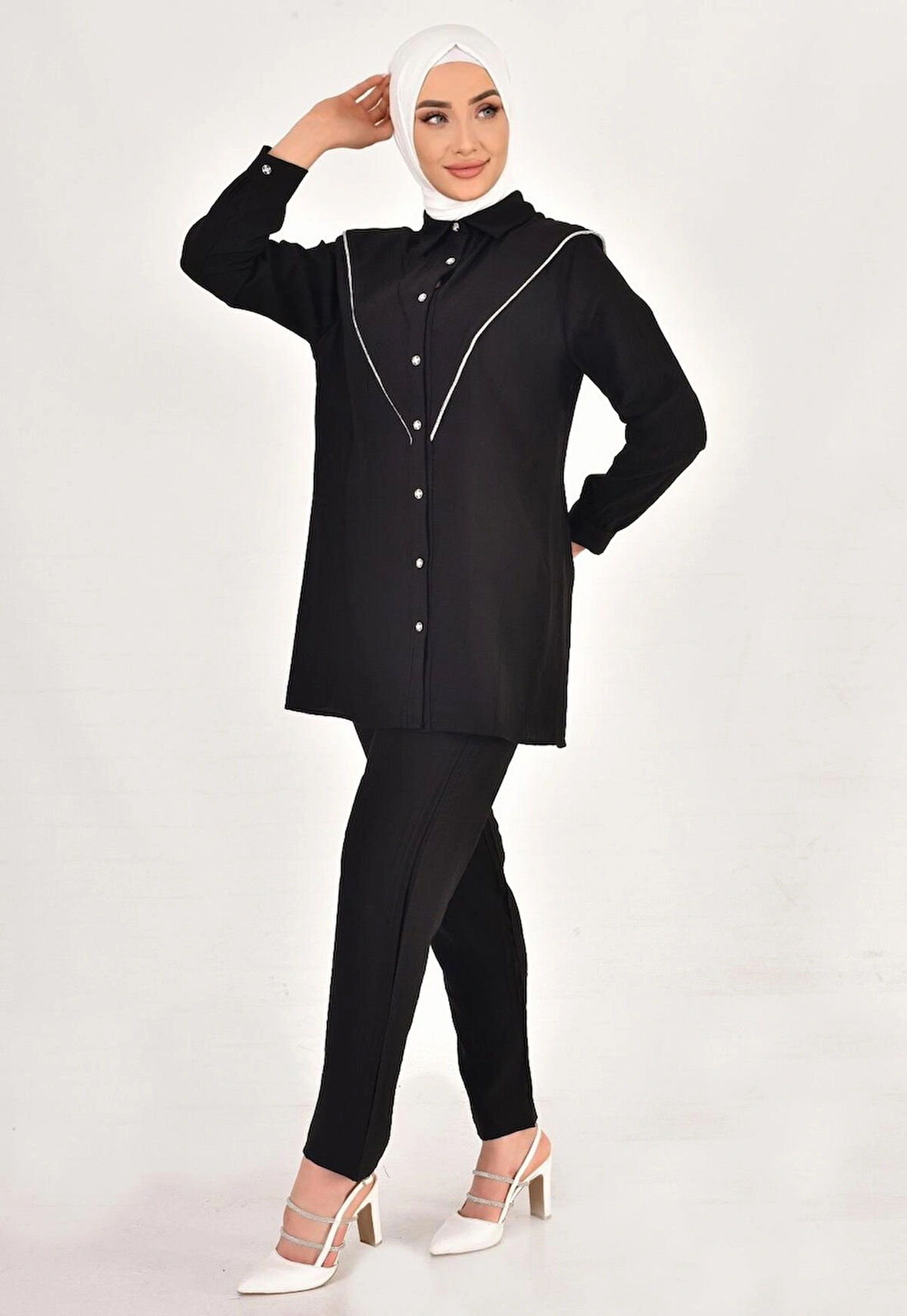 LİNA KETEN KUMAŞ TAŞ DETAYLI TESETTÜR 2Lİ TAKIM