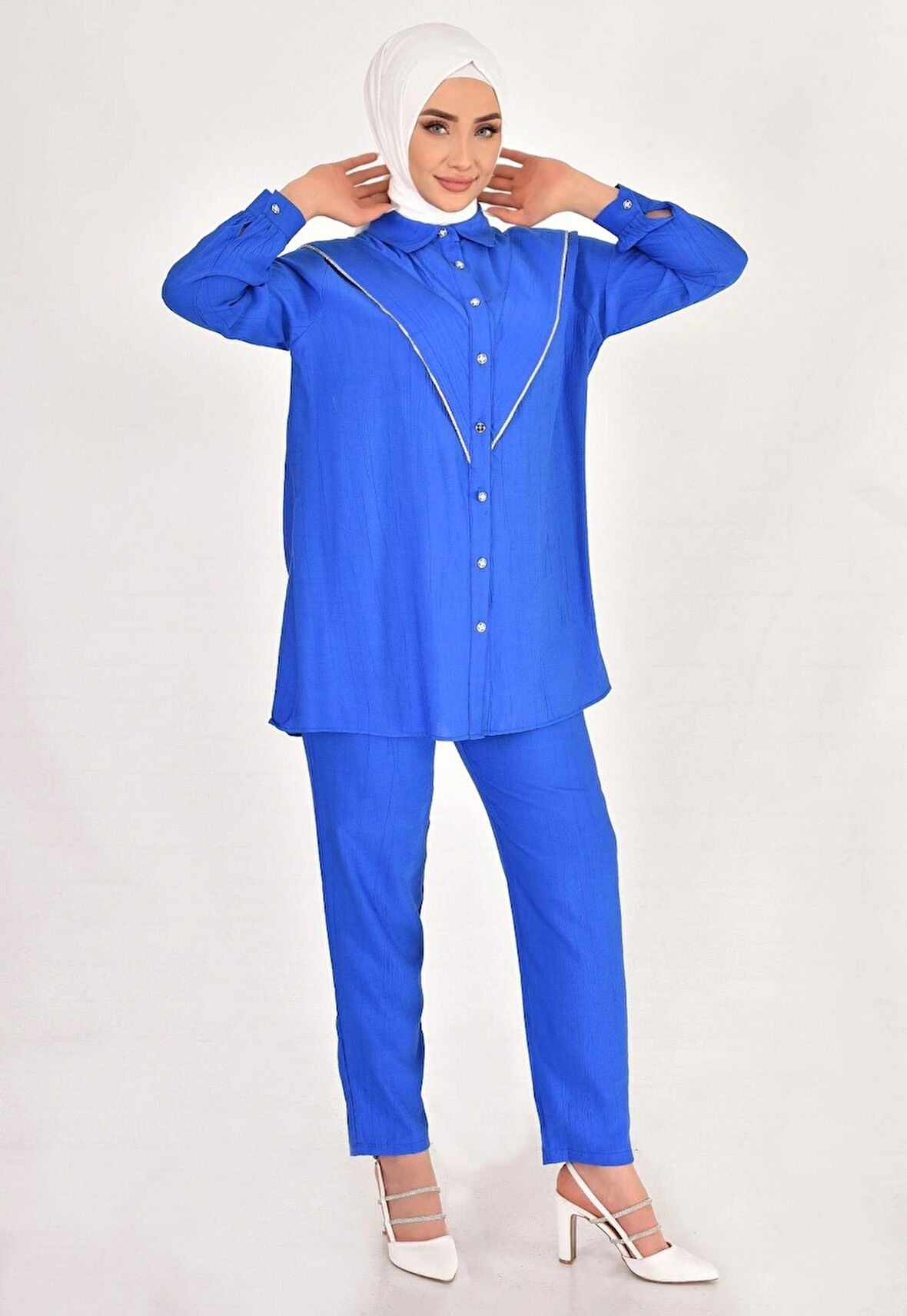 LİNA KETEN KUMAŞ TAŞ DETAYLI TESETTÜR 2Lİ TAKIM