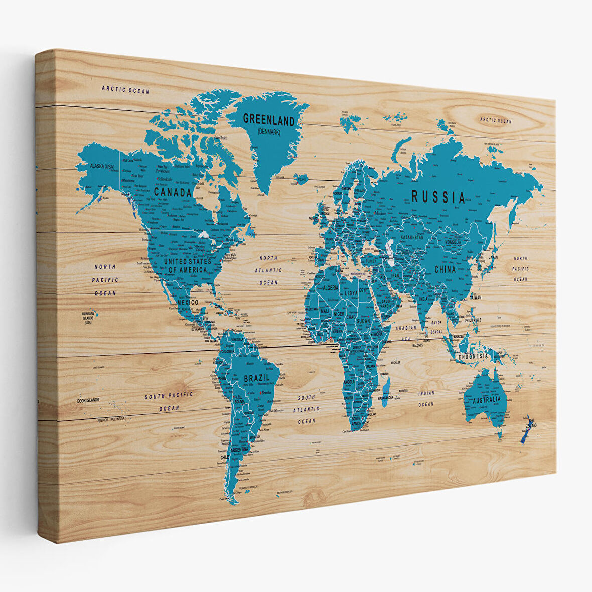 Harita Sepeti Ahşap Görünümlü Dünya Haritası Ayrıntılı ve Dekoratif Kanvas Tablo 1789