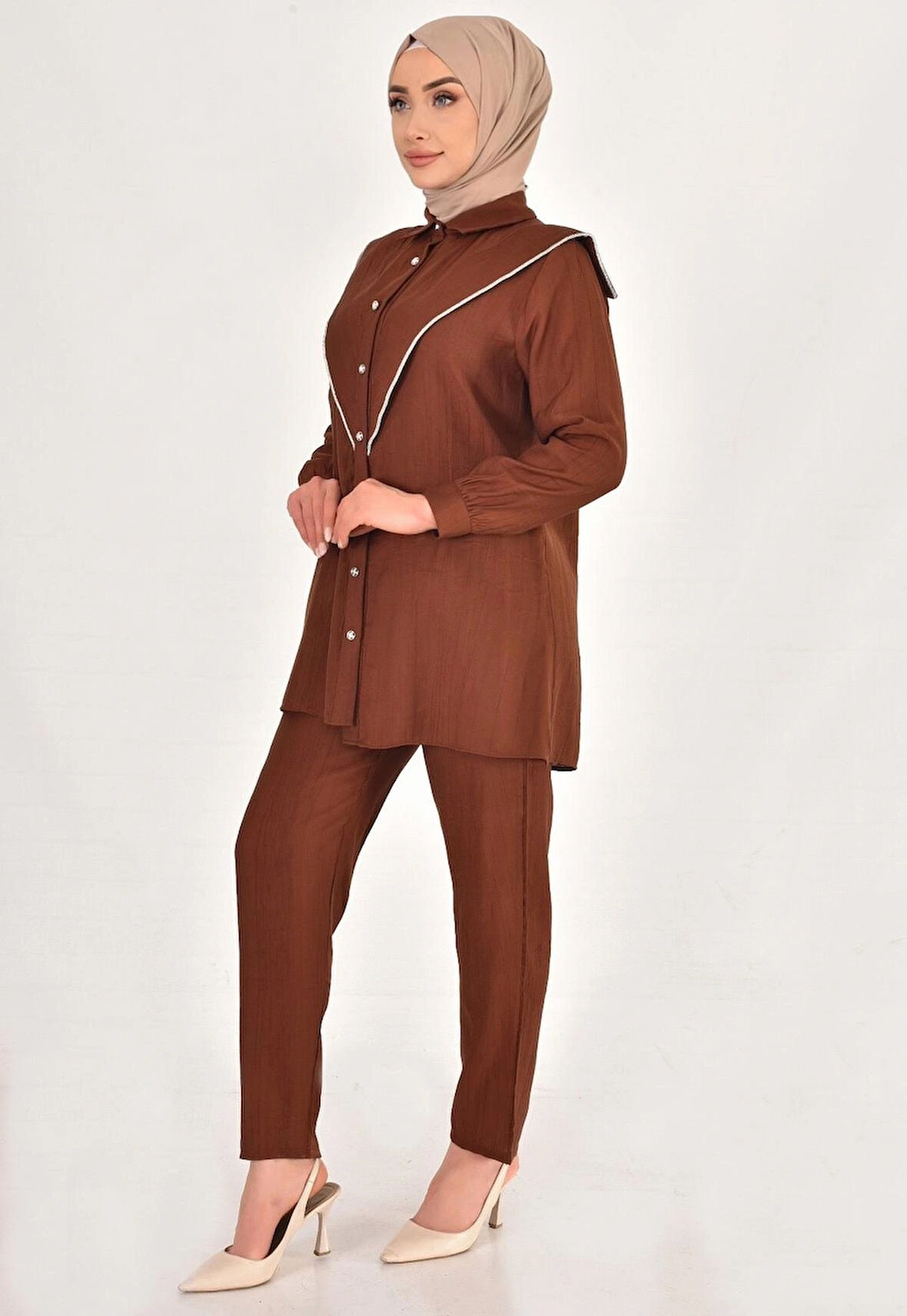 LİNA KETEN KUMAŞ TAŞ DETAYLI TESETTÜR 2Lİ TAKIM