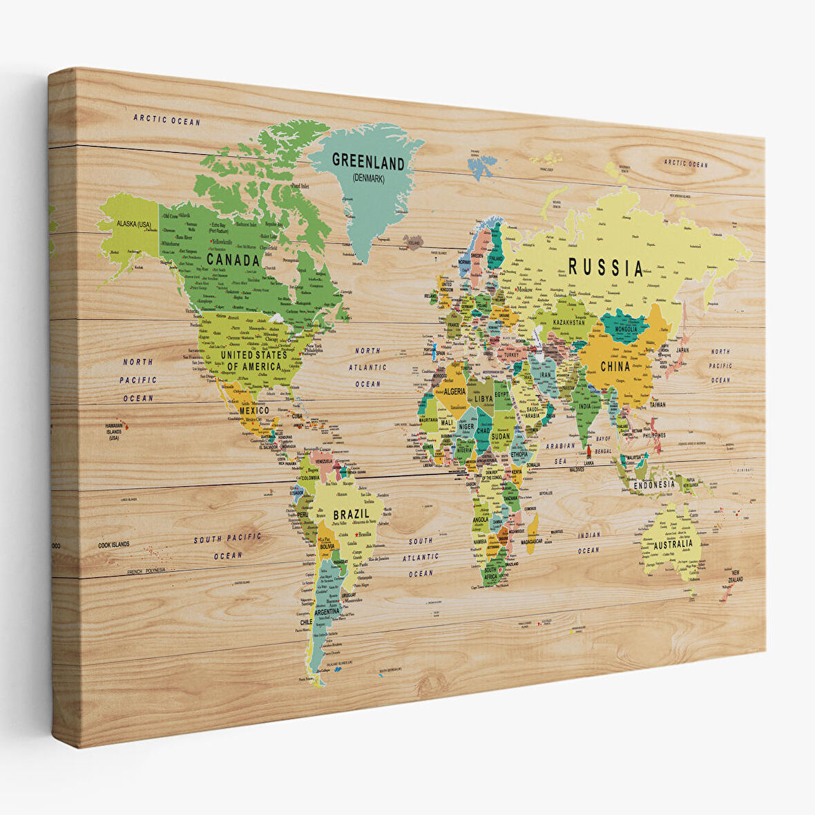 Harita Sepeti Ahşap Görünümlü Dünya Haritası Ayrıntılı ve Dekoratif Kanvas Tablo 1791