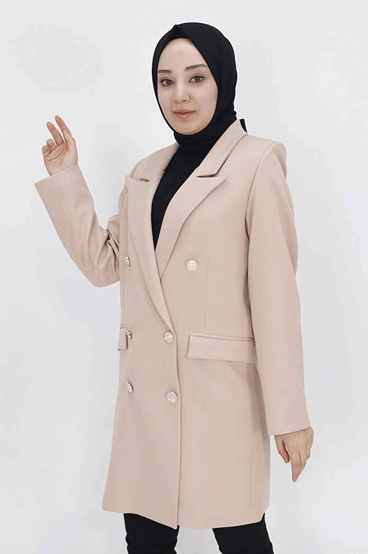 Sahte Cep Detaylı Kruvaze Yaka Blazer Ceket