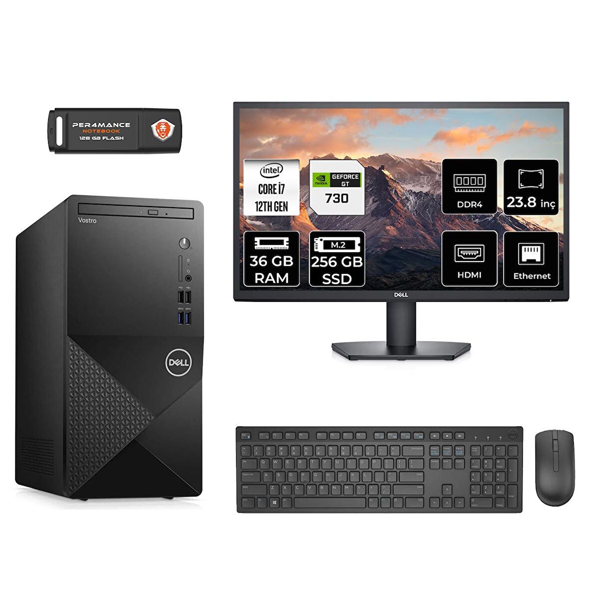 Dell Vostro 3910MT i7 12700 36GB 256GB SSD GT730/4GB FDOS N7600VDT3910 MASAÜSTÜ PC & 23.8" MONİTÖR