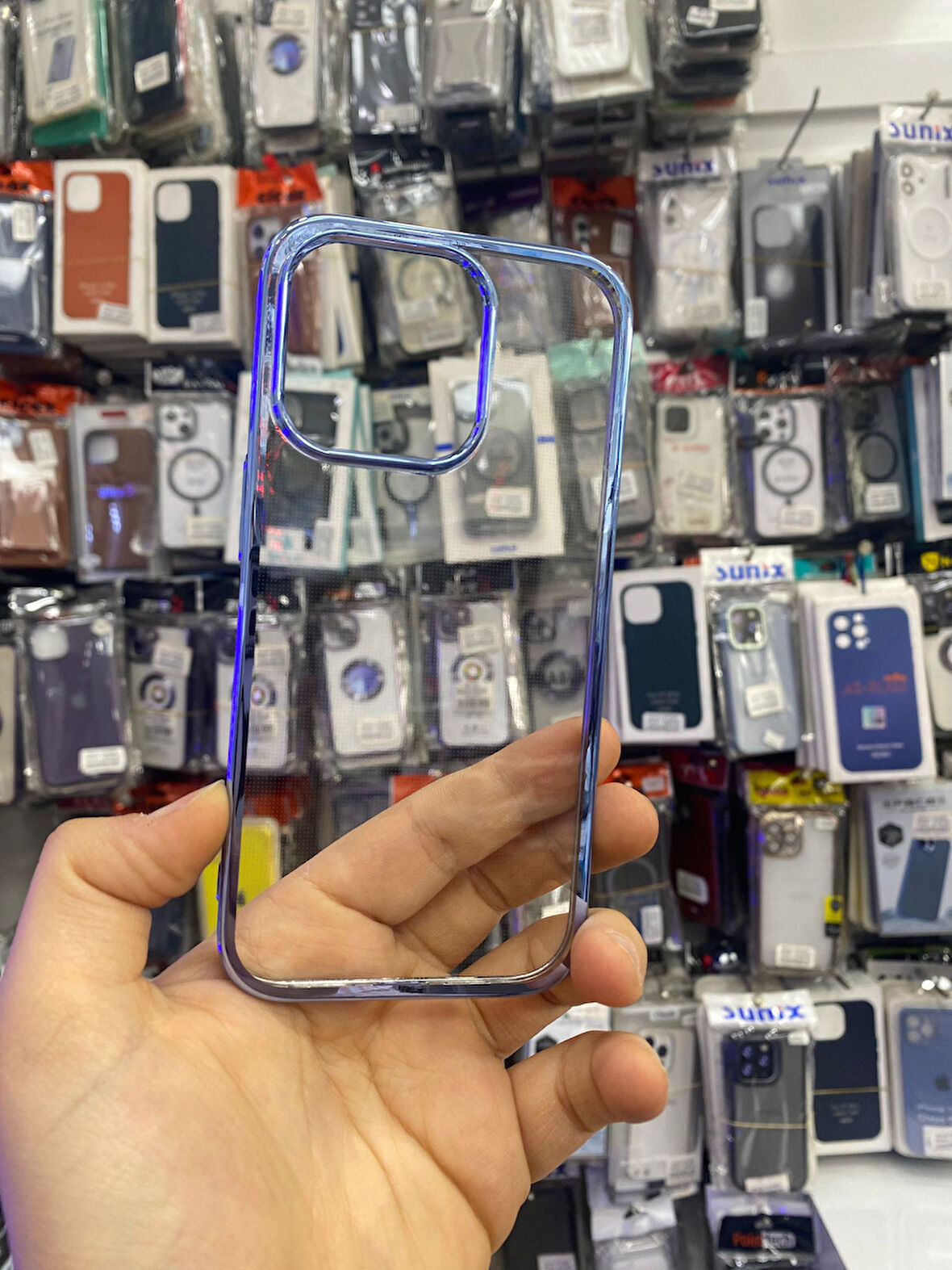 İPHONE 14 UYUMLU GARAJ ARKA ŞEFFAF SERT KILIF KENARLAR MAVİ