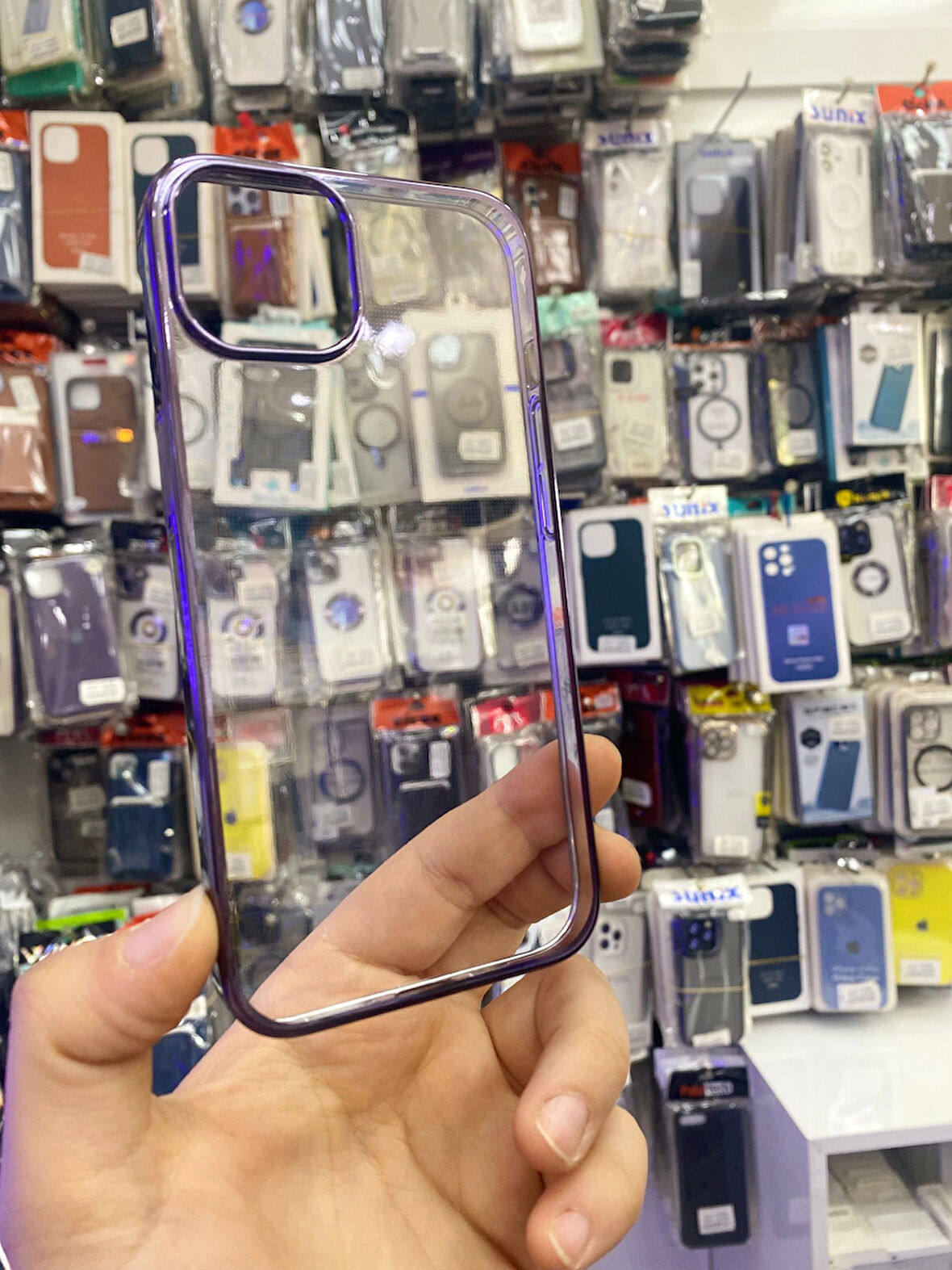 İPHONE 14 UYUMLU GARAJ ARKA ŞEFFAF SERT KILIF KENARLAR MOR
