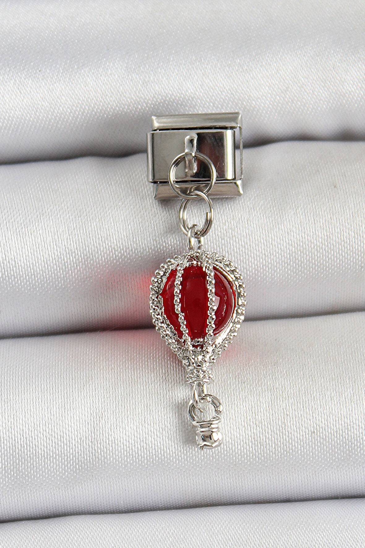 316L Çelik Gümüş Renk Kırmızı Uçan Balon Model Nomination Charm